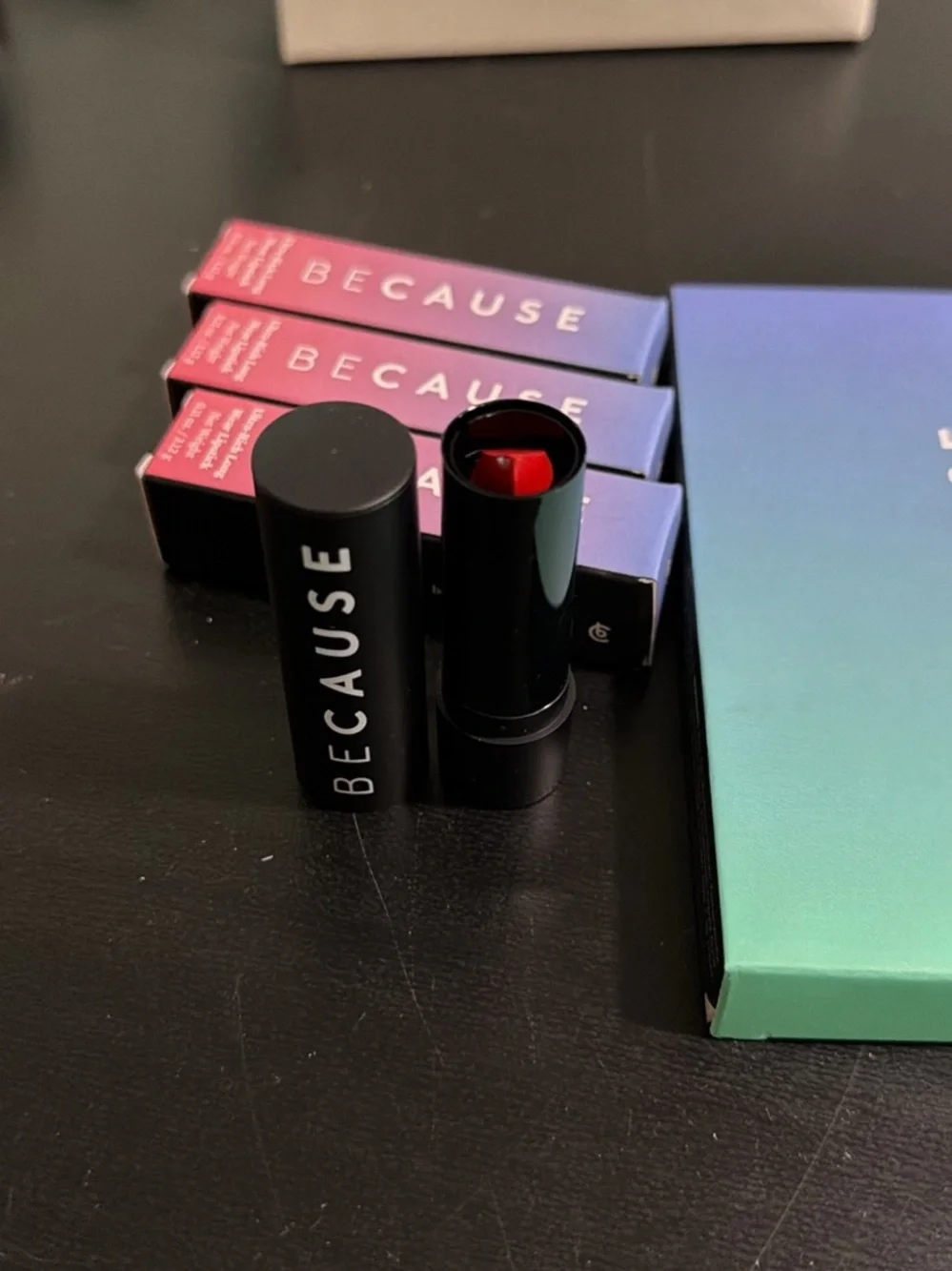 BECAUSE Makeup Set. Eye pallets and  Lipsticks